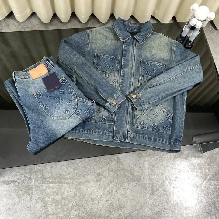 Louis Vuitton Blue Monogram Denim Jacket and Pants Set