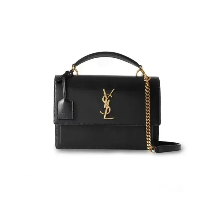 Saint Laurent Black Leather Crossbody Bag with Gold Logo
