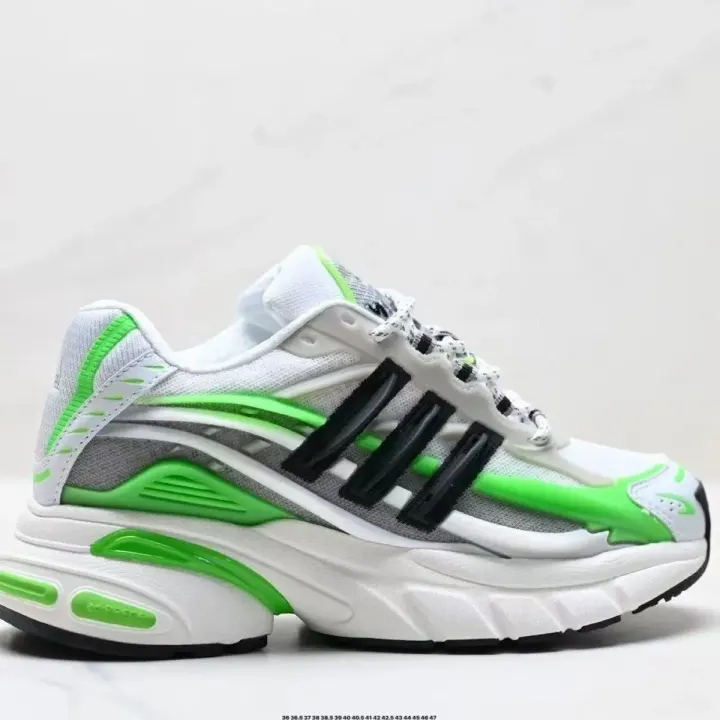 Adidas White and Neon Green Low-Top Mesh Sneakers