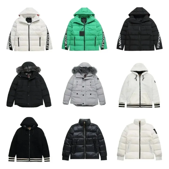 Moose Knuckles Puffer Jacket in White, Black, and Green