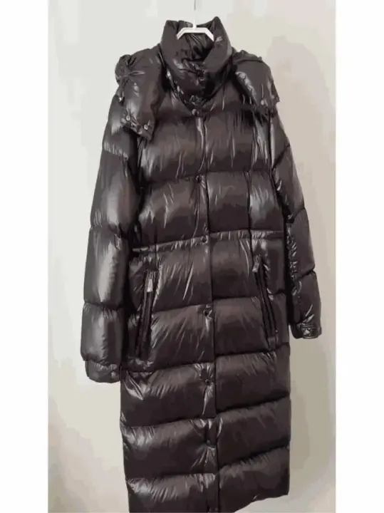 Moncler Glossy Hooded Long Black Down Puffer Coat