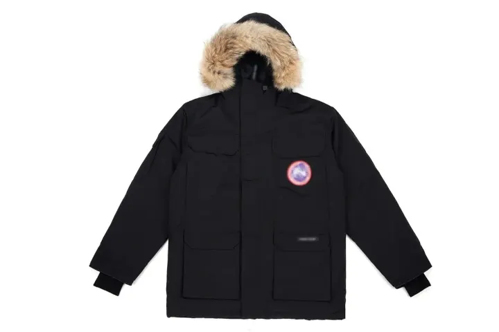 Canada Goose Hooded Parka with Fur Trim in Black, Red & Camo