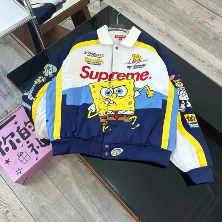 Supreme SpongeBob Graphic Varsity Jacket - Navy, White & Yellow