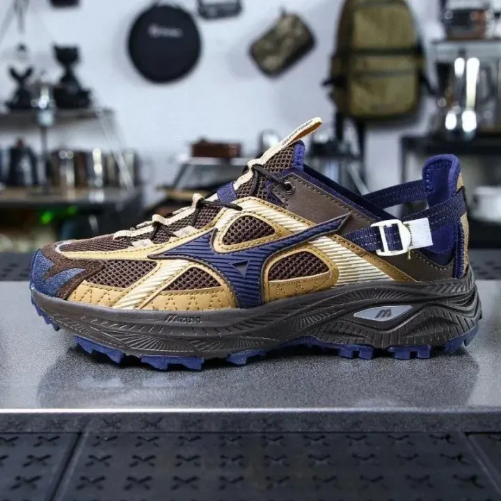 Mizuno Brown Navy Mesh Sport Sandals