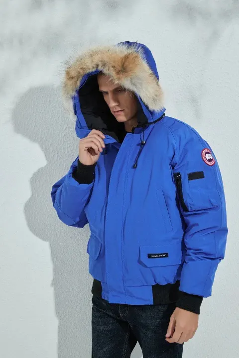 Canada Goose Blue Puffer Jacket with Fur-Trim Hood