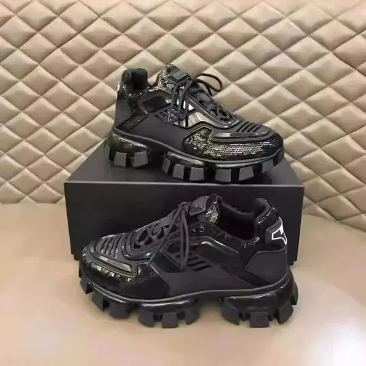 Prada Black Chunky Sole Sequin Sneakers