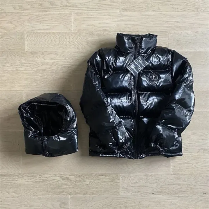 Trapstar Black Glossy Puffer Jacket with Detachable Hood