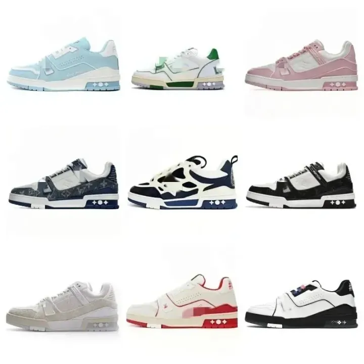 Louis Vuitton low-top sneakers met monogram in blauw en roze