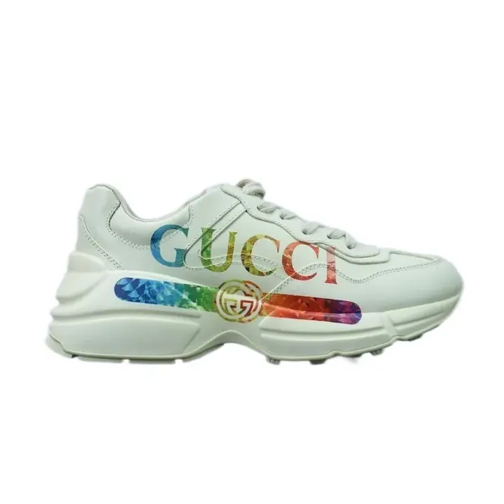 Gucci White Lifestyle Sneakers with Rainbow Logo Graphic