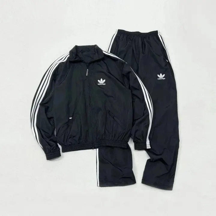 Adidas Black Track Jacket and Pants Set with White Stripes