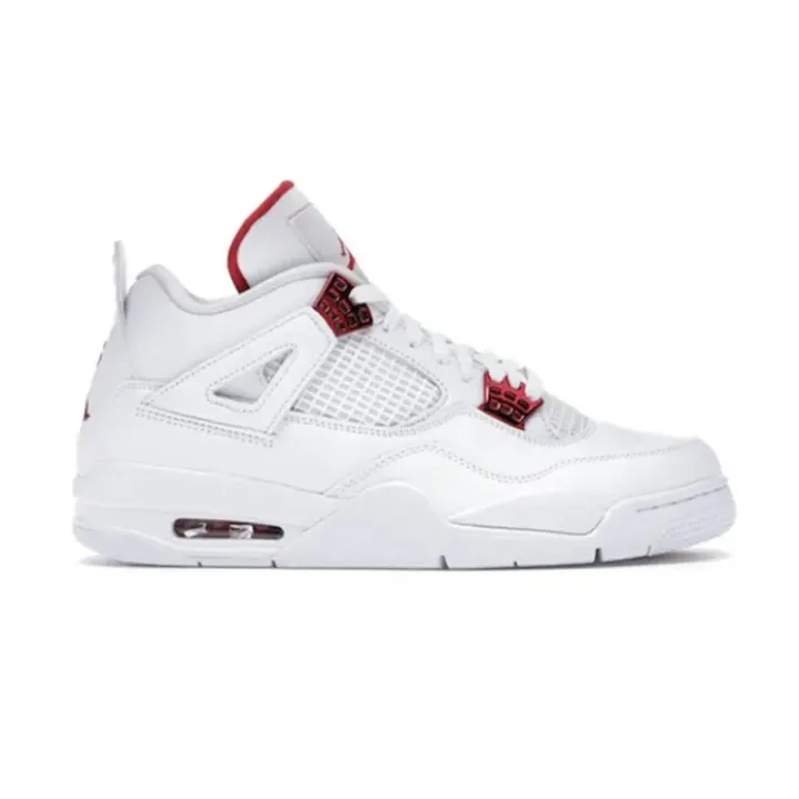 Jordan 4 Retro Basketball Shoes in White and Metallic Red