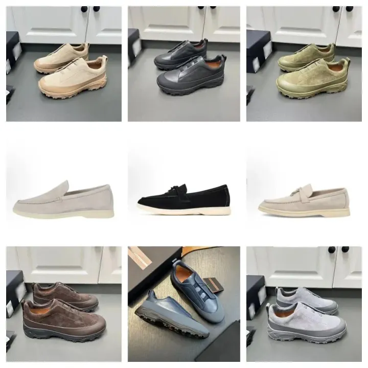 Loro Piana Suede Loafers in Beige, Black & Olive