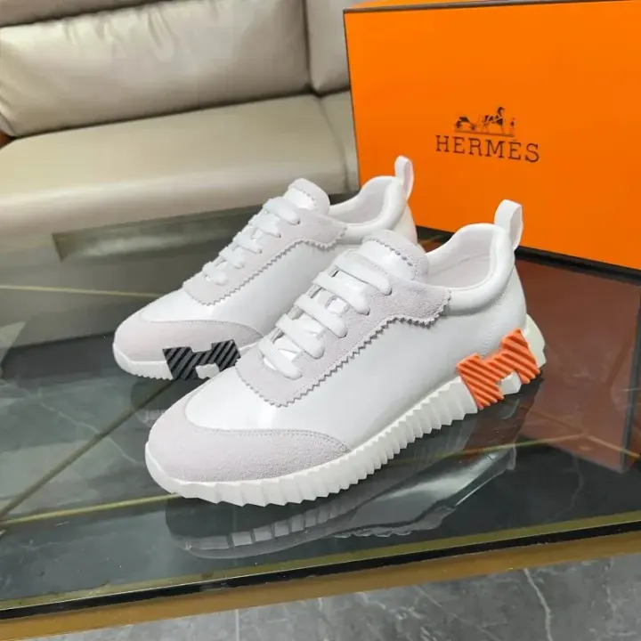 Hermes White Lifestyle Sneakers with Orange Accent
