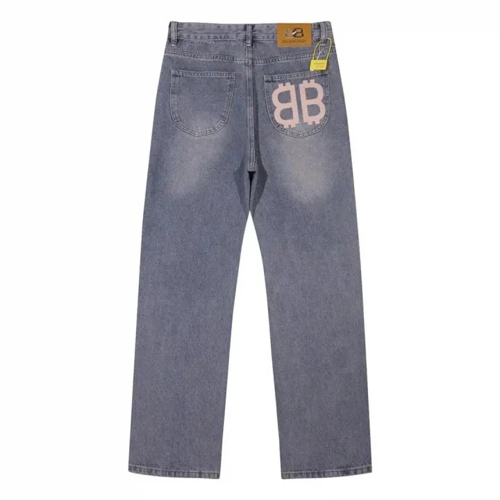 Vaqueros Balenciaga con lavado azul y bolsillo con logo BB