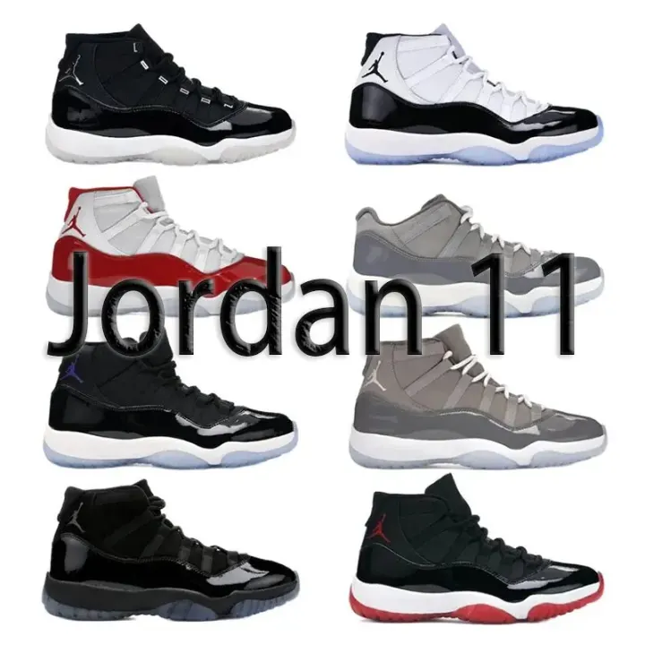 Jordan 11 High-Top Sneakers in Black, White, and Grey