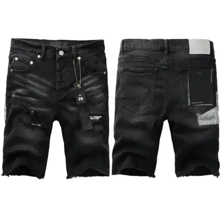Purple Brand Distressed Black Denim Shorts