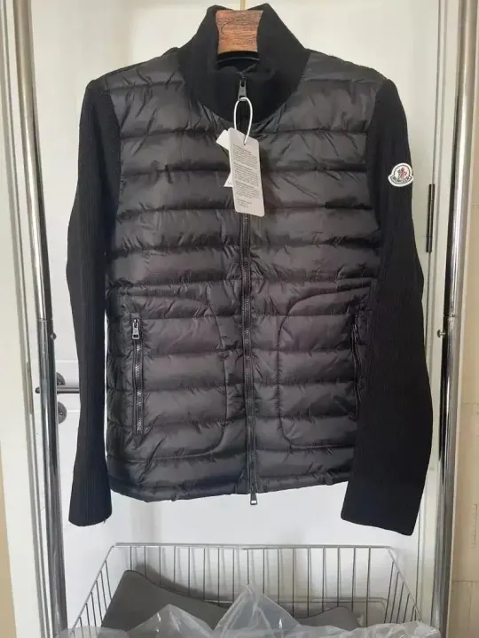 Moncler Black Puffer Jacket with Knit Sleeves