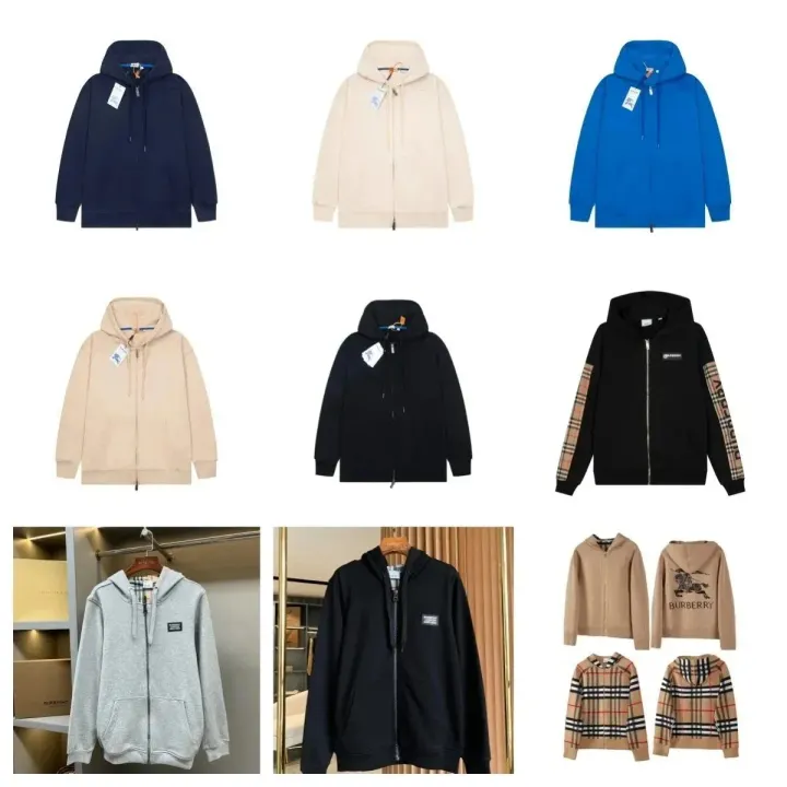 Burberry Zip-Up Hoodie Sweatshirt in Navy and Cream