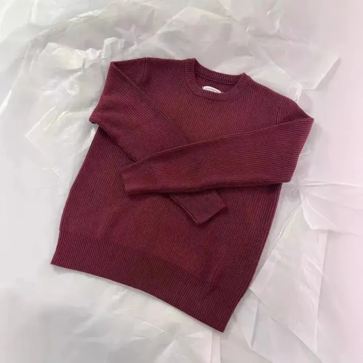 Maison Margiela Burgundy Ribbed Knit Crewneck Sweater