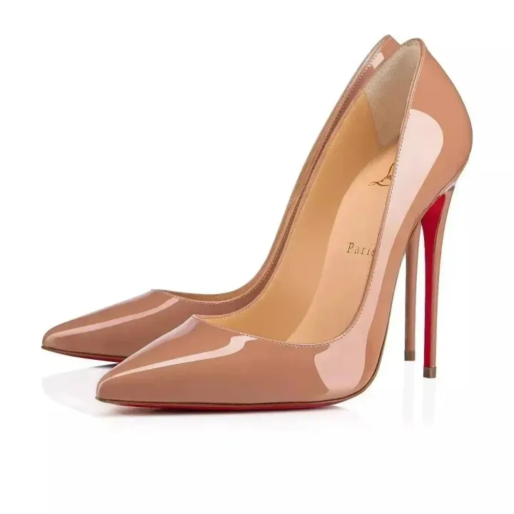 Christian Louboutin Nude Patent Leather Pointed Toe High Heels