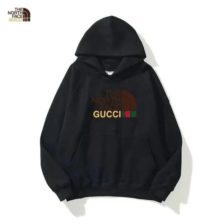 The North Face x Gucci Logo Hoodie in Black, Grey & Beige