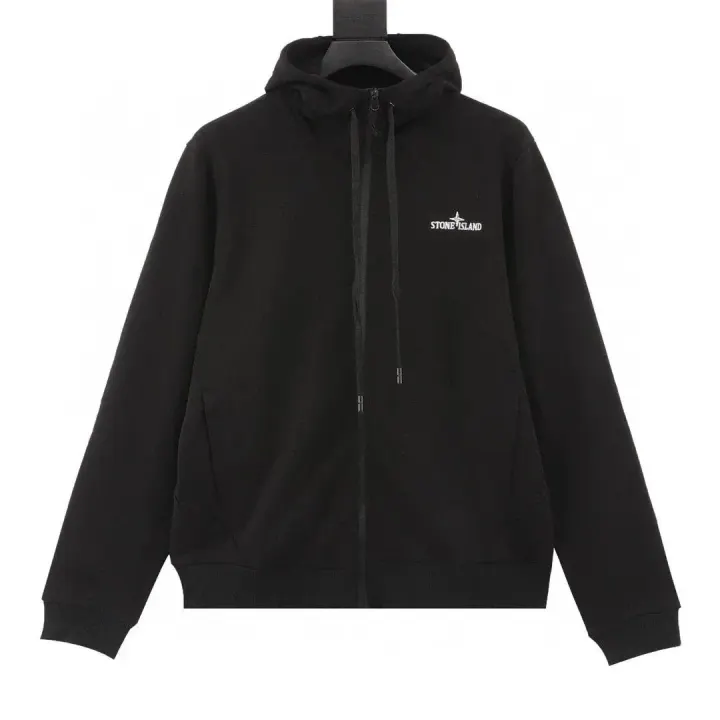 Stone Island Black Embroidered Zip Hoodie