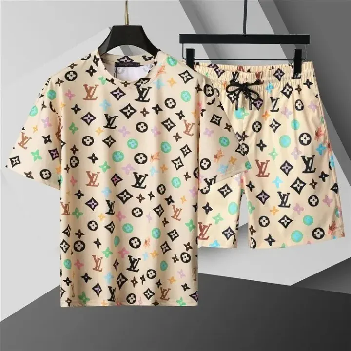 Louis Vuitton Beige Monogram Print T-Shirt and Shorts Set