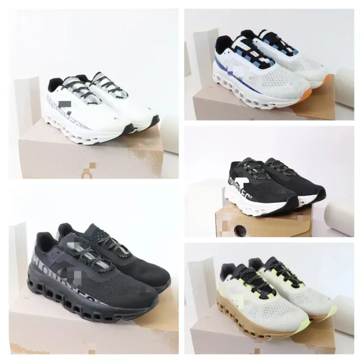 On Running Cloudmonster Color-Block Sneakers in White/Black