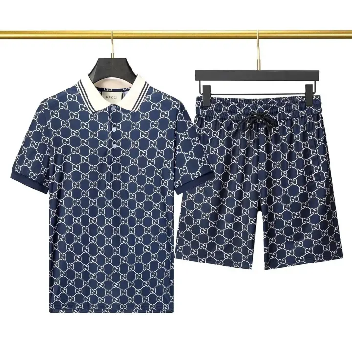 Gucci Navy Monogram Polo Shirt and Shorts Matching Set