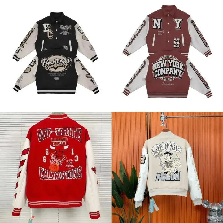 Off-White Graphic Patch Varsity Jacket in Black