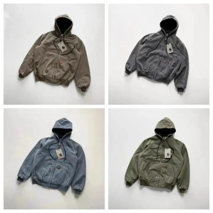 Carhartt Washed Zip-Up Hooded Jacket in Olive, Gray & Taupe