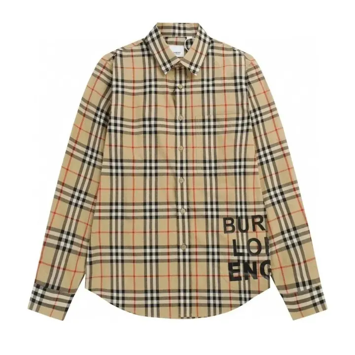 Burberry Beige Check Print Long Sleeve Shirt