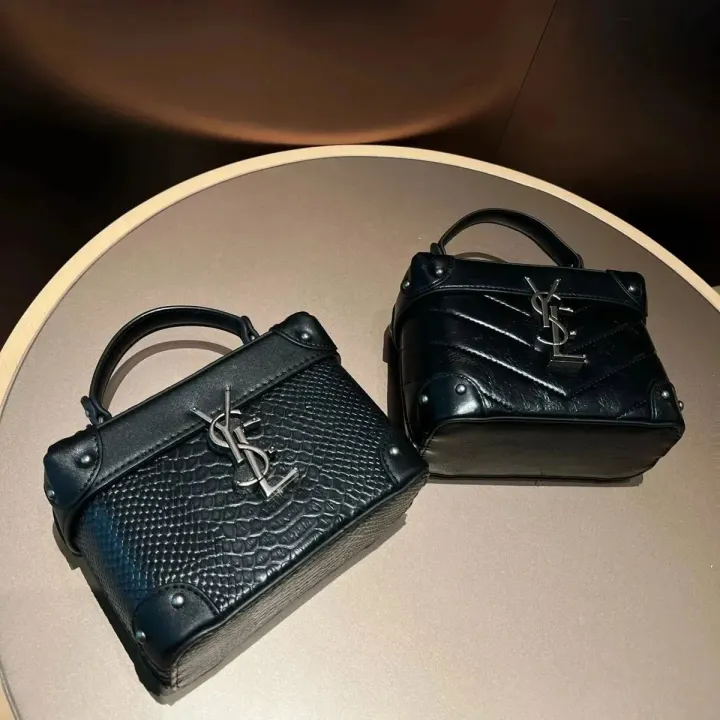 Saint Laurent Black Structured Mini Box Crossbody Bag
