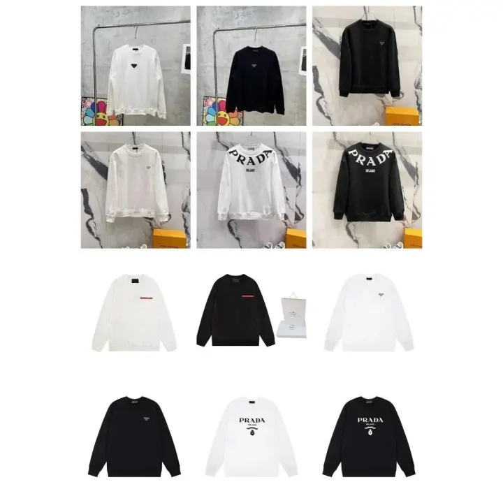 Prada Logo Crewneck Sweatshirt in Black and White