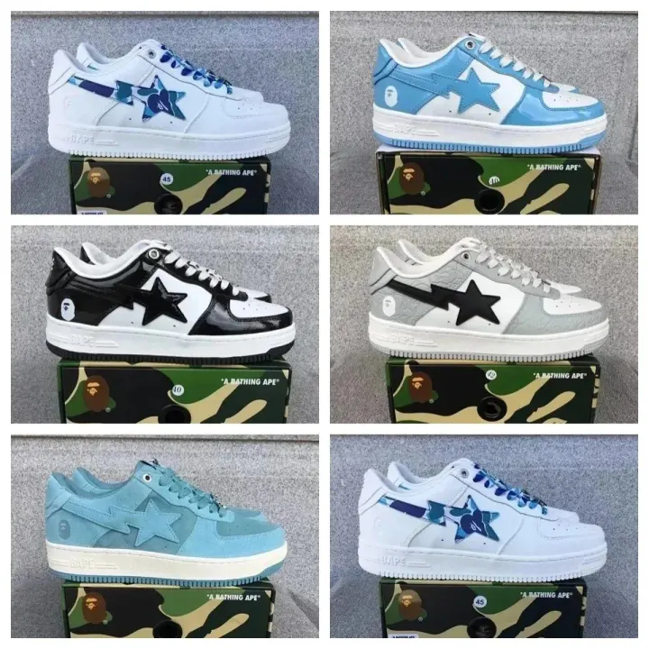 BAPE Low-Top Star Panel Sneakers in Blue and White
