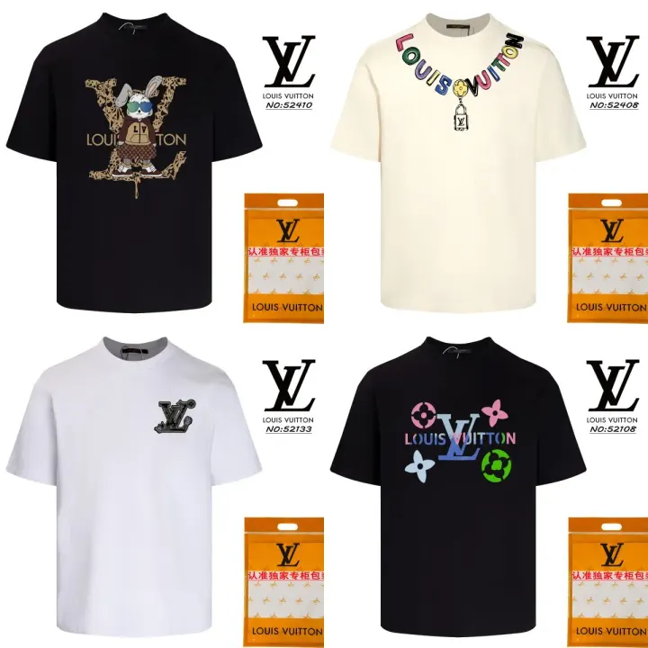 Louis Vuitton Grafik-T-Shirt-Kollektion in Schwarz, Creme und Weiß