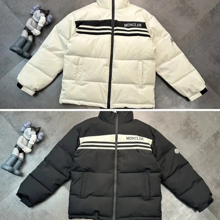 Moncler Two-Tone Puffer Jacket in Cream and Black