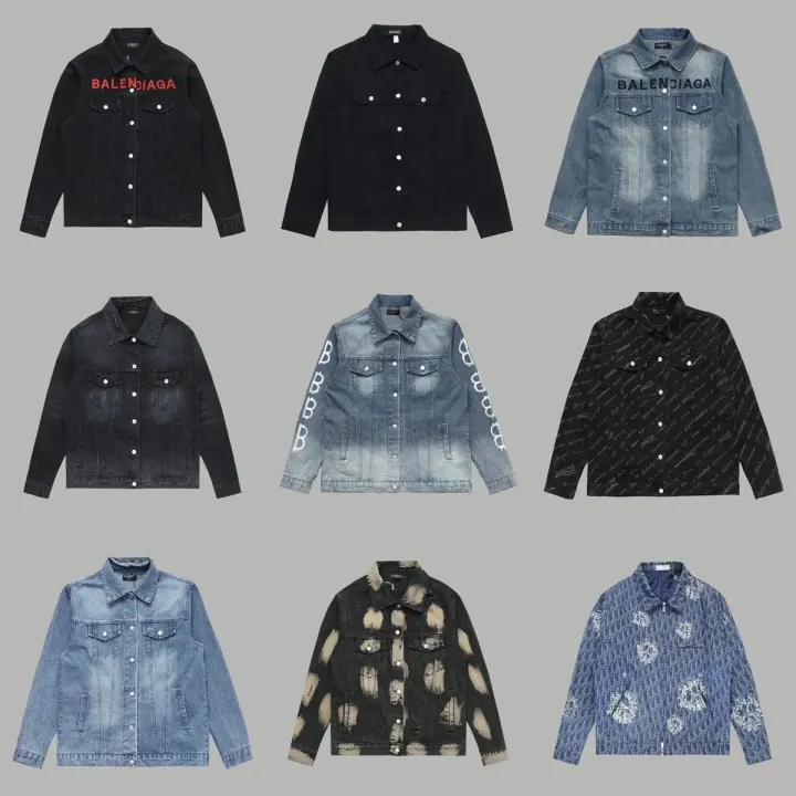 Balenciaga Logo Denim Jacket in Black and Blue Wash