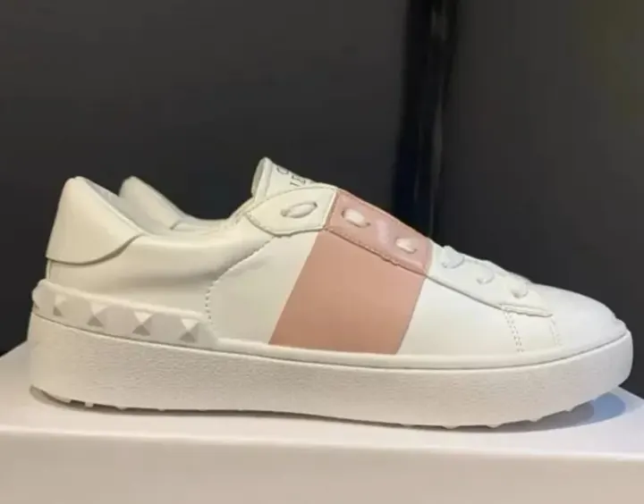 Valentino Studded White and Pink Low-Top Sneakers