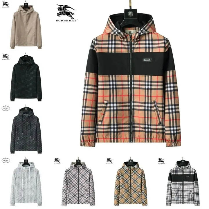 Burberry Beige Check Hooded Zip Jacket