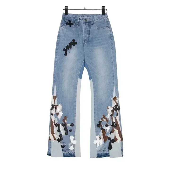 Chrome Hearts Light Wash Jeans with Cross Patch Details