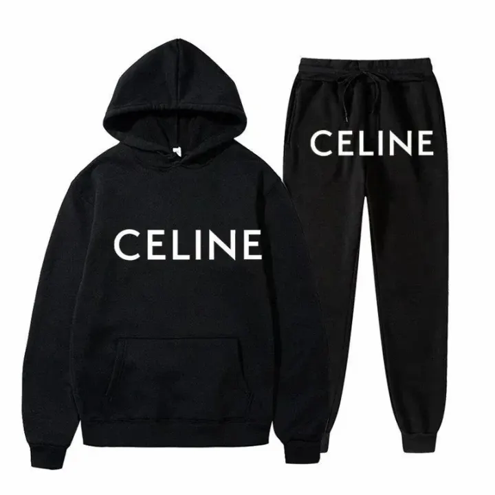 Celine Black Logo Matching Set Hoodie and Joggers