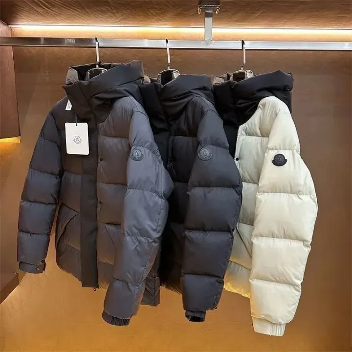 Moncler Hooded Puffer Jacket in Black, Navy, and Cream