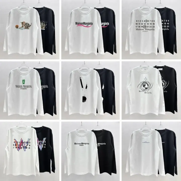 Maison Margiela Grafik-Langarmhemd in Weiß und Schwarz