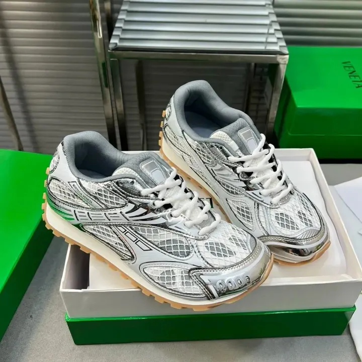 Bottega Veneta Metallic Silver Mesh Running Sneakers