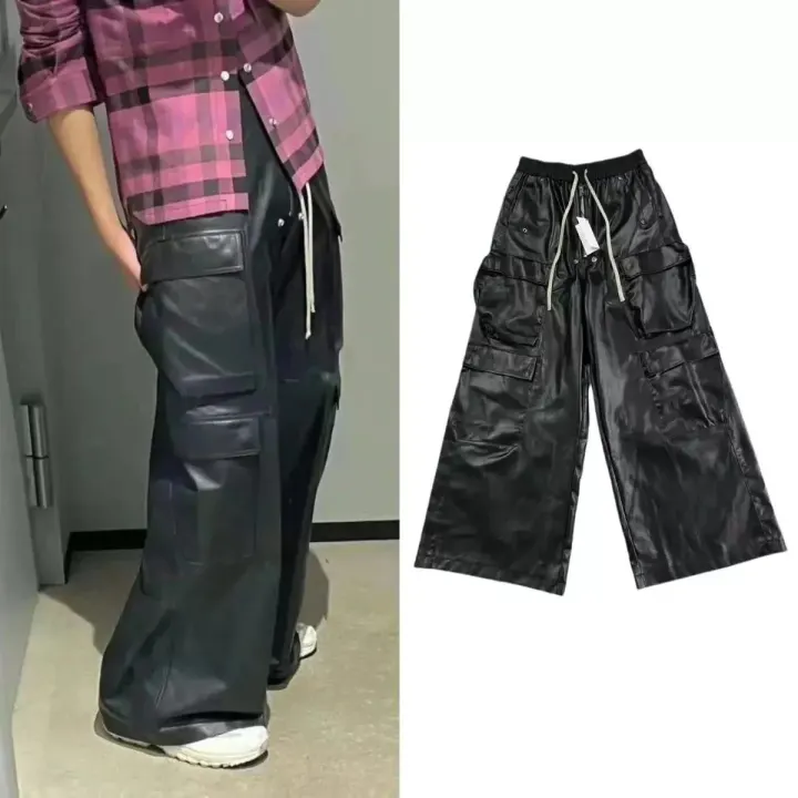 Rick Owens Black Coated Wide-Leg Cargo Pants
