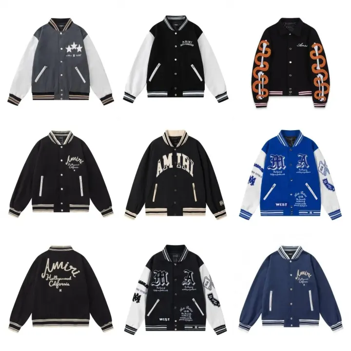 AMIRI Black Graphic Varsity Jacket with Contrast Sleeves