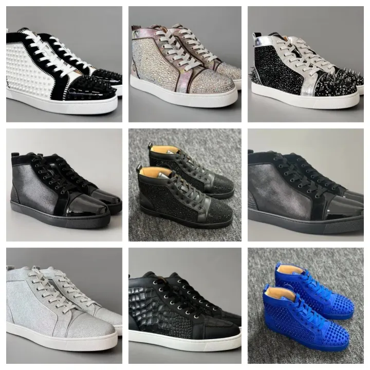 Christian Louboutin Spiked High-Top Sneakers in Black and Gold