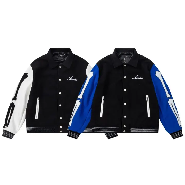 AMIRI Black Varsity Jacket with Contrast Sleeve Graphics