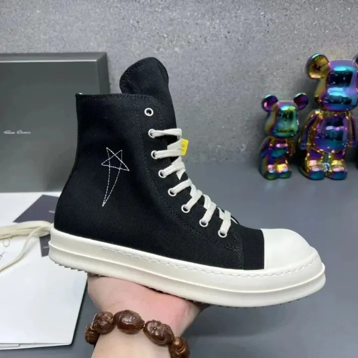 Rick Owens Black High-Top Canvas Sneakers with Star Embroidery